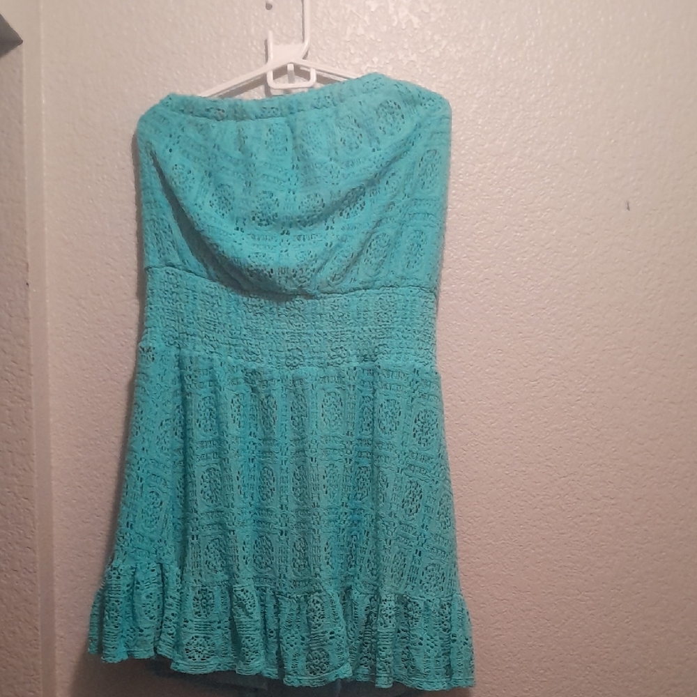 VENUS Blue Ruffled Tiered Strapless Sundress